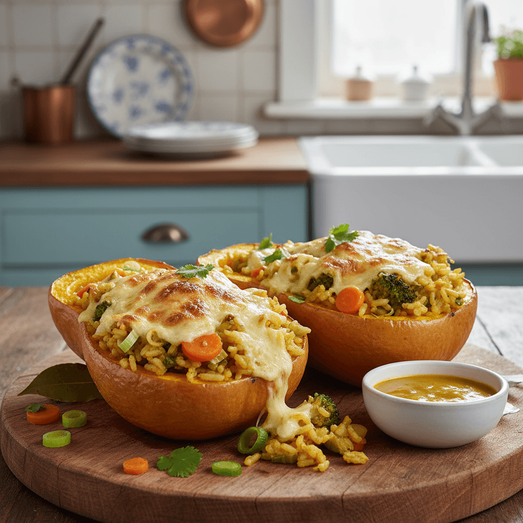 Butternut mit Reis und Currygemüse