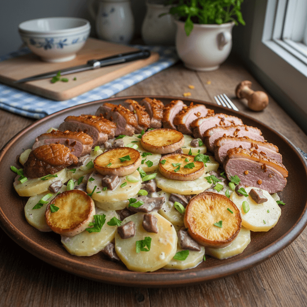 Steinpilz-Rahmkartoffeln mit Entenbrust