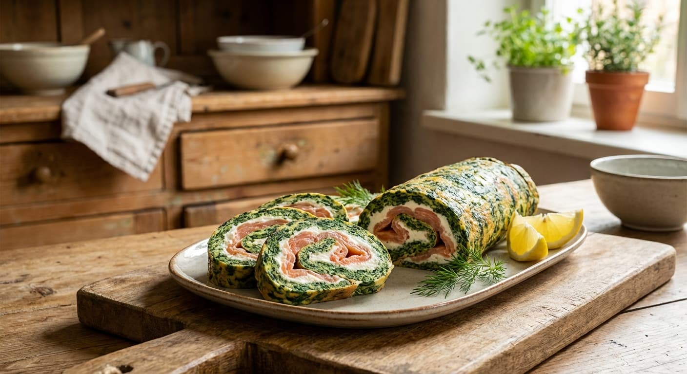 Lachsrolle mit Spinat und Frischkäse