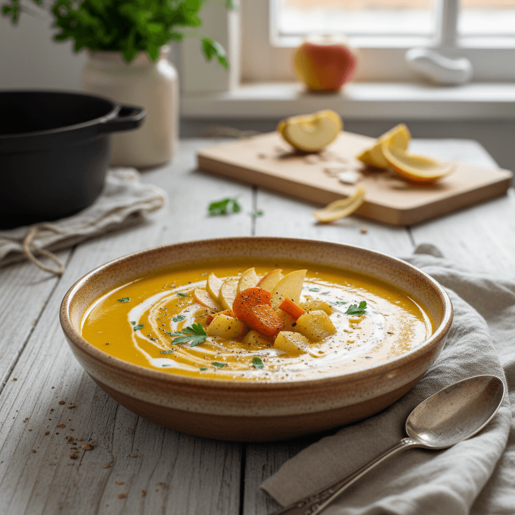 Kürbissuppe mit Äpfeln, Karotten und Kartoffeln