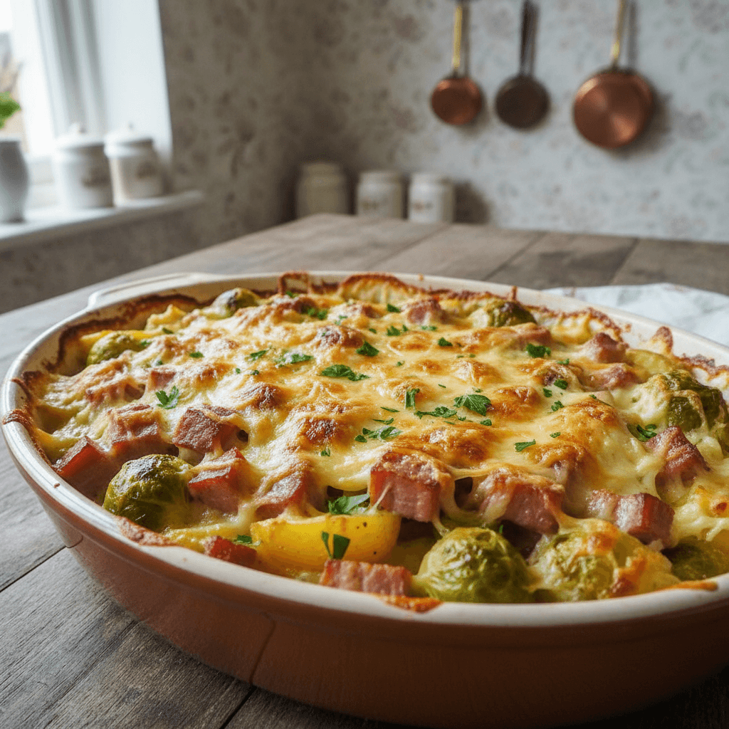 Kasseler-Rosenkohl-Auflauf