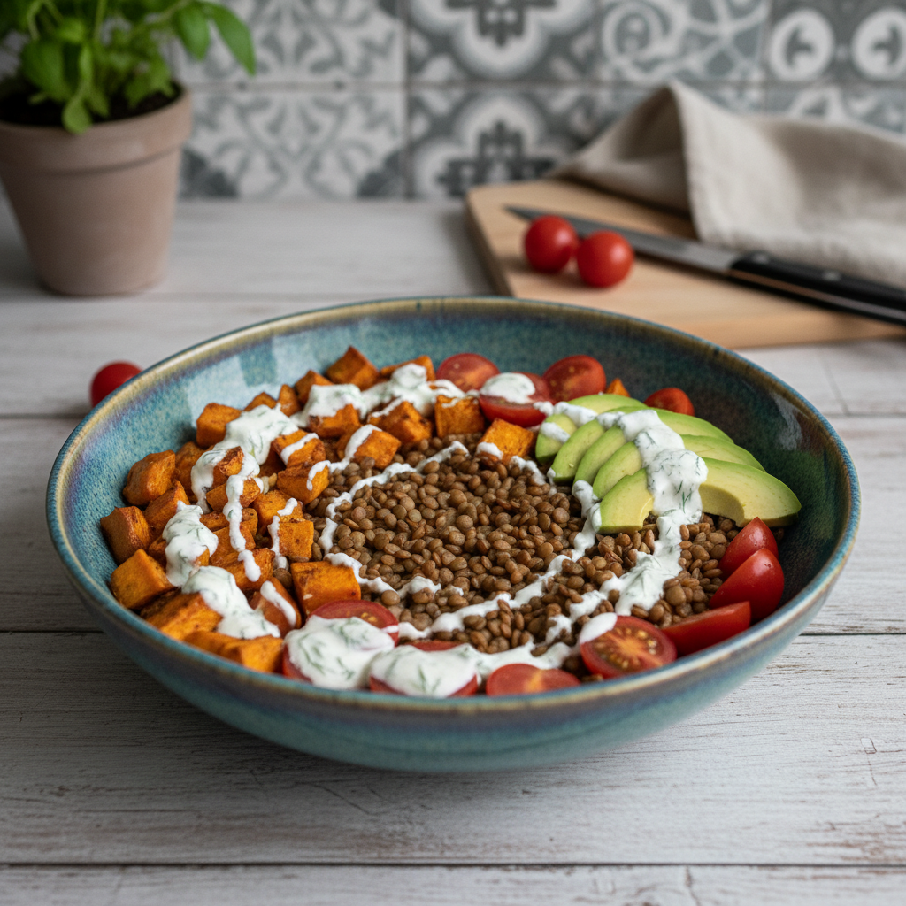 Süßkartoffel-Linsen-Bowl